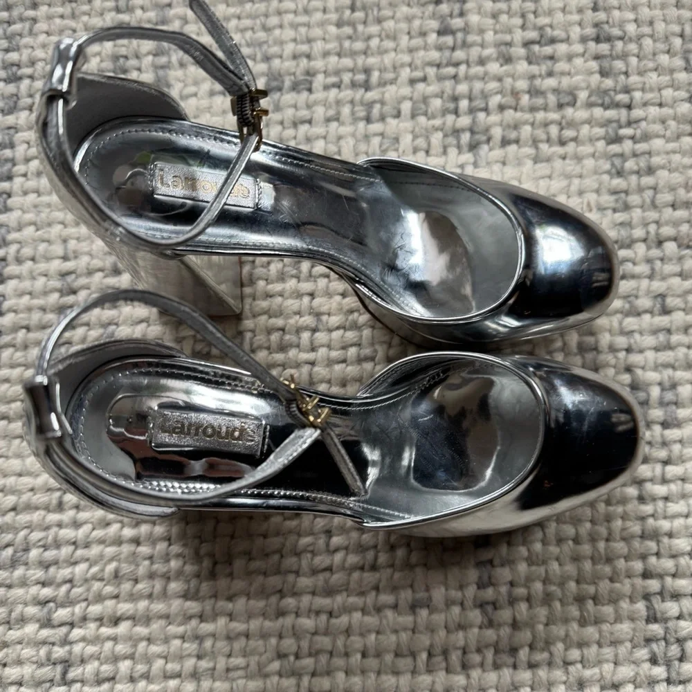 Larroude Silver Metallic Platform Heels
